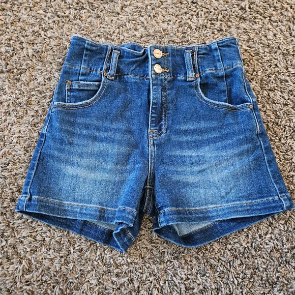 Risen jeans Pants - Risen High Waist Double Button Salt + Sand Denim Shorts Small
